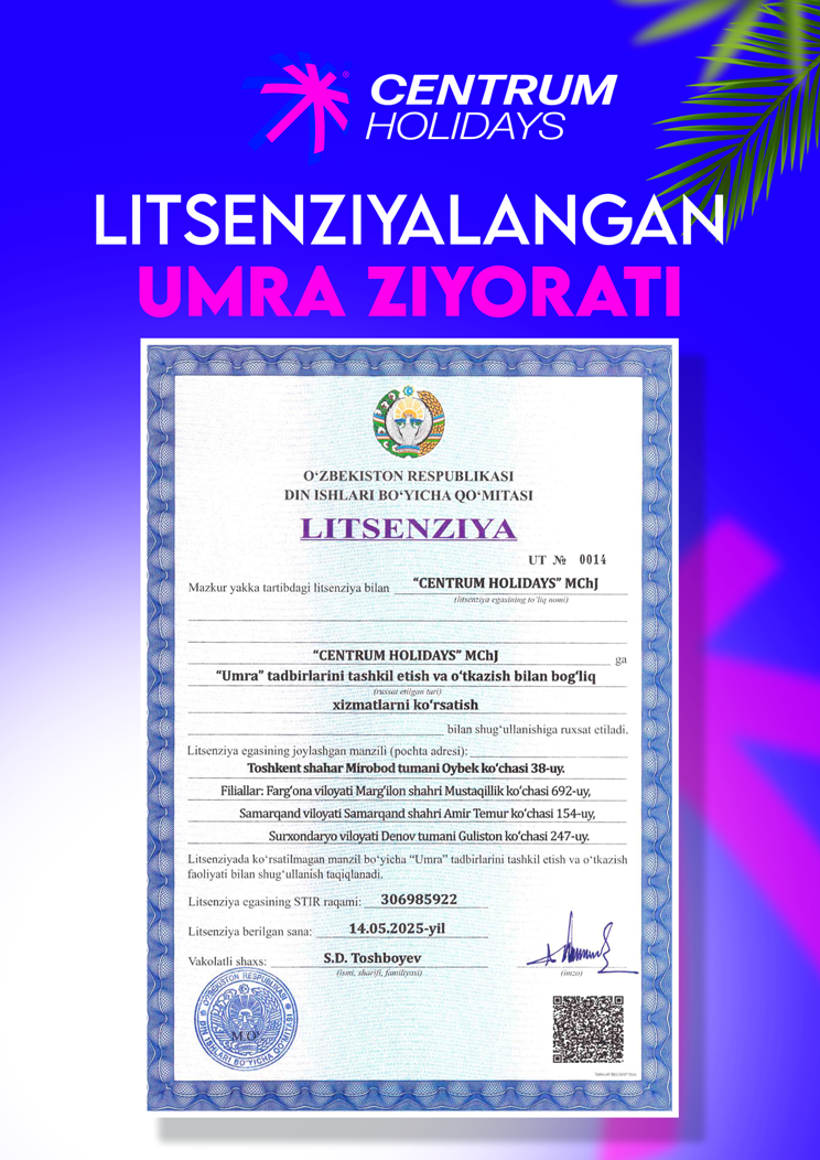 centrum-holidays-umra-license | umraziyorat.uz - Umra Ziyorat 2026 - Haj Va Umra Narxlari